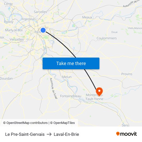 Le Pre-Saint-Gervais to Laval-En-Brie map