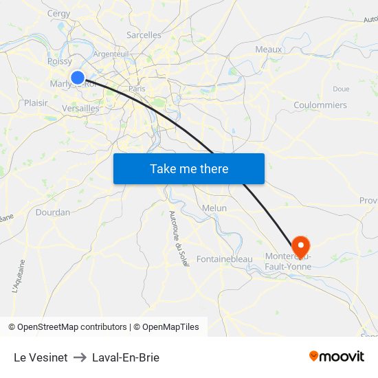 Le Vesinet to Laval-En-Brie map