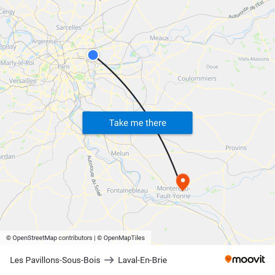 Les Pavillons-Sous-Bois to Laval-En-Brie map