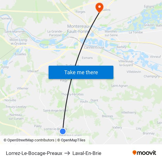 Lorrez-Le-Bocage-Preaux to Laval-En-Brie map