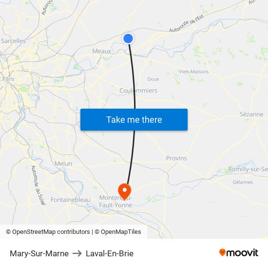 Mary-Sur-Marne to Laval-En-Brie map