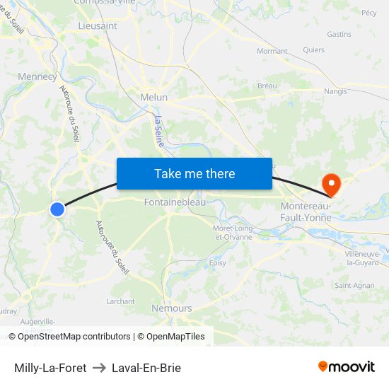 Milly-La-Foret to Laval-En-Brie map