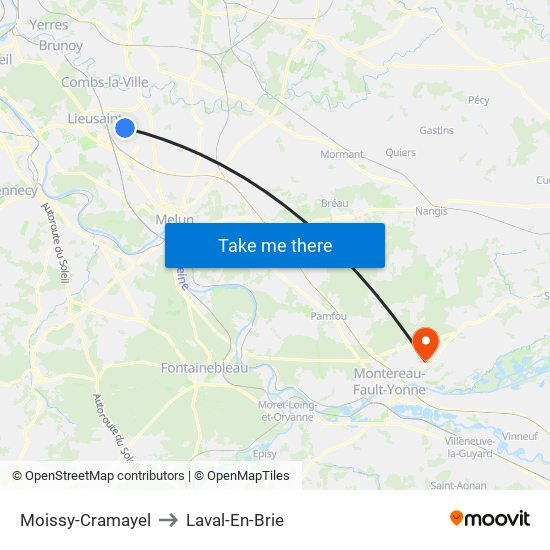 Moissy-Cramayel to Laval-En-Brie map