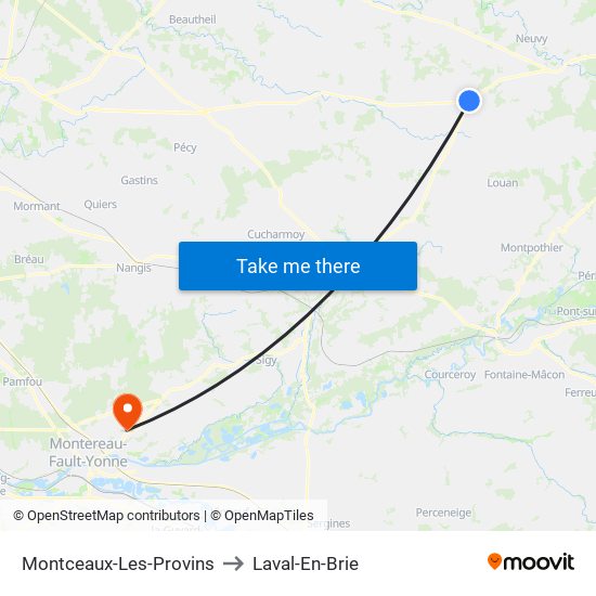 Montceaux-Les-Provins to Laval-En-Brie map