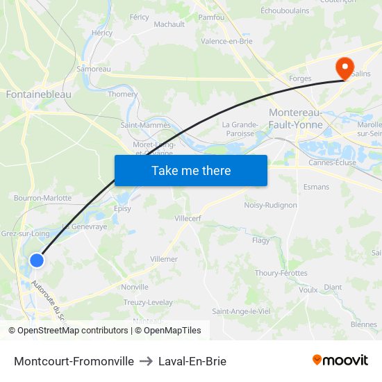 Montcourt-Fromonville to Laval-En-Brie map