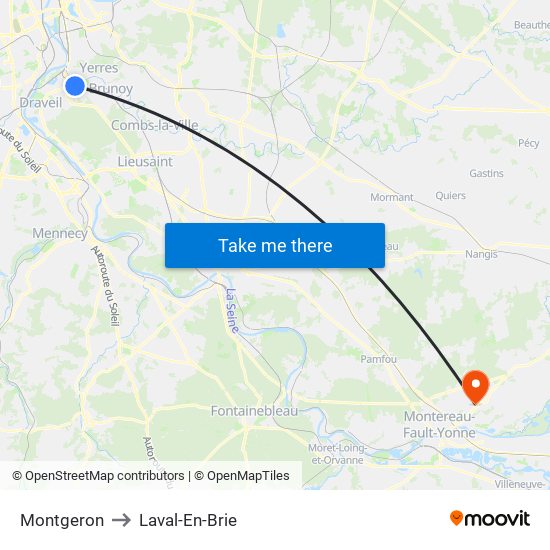Montgeron to Laval-En-Brie map