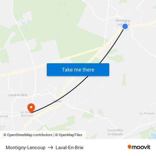 Montigny-Lencoup to Laval-En-Brie map