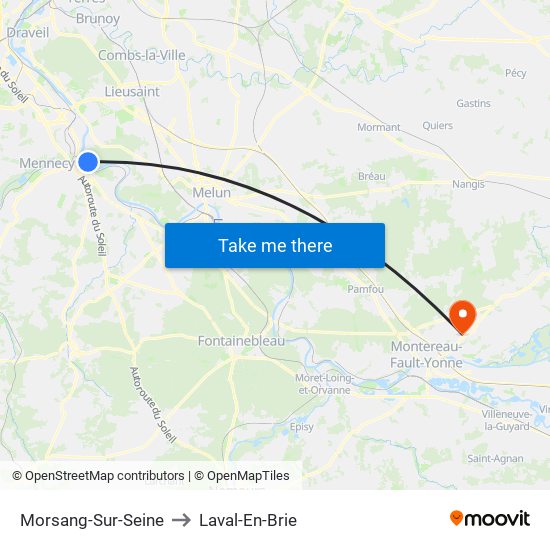 Morsang-Sur-Seine to Laval-En-Brie map