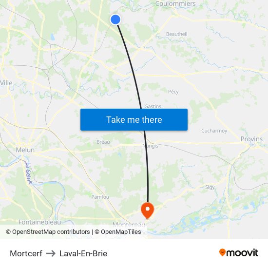 Mortcerf to Laval-En-Brie map