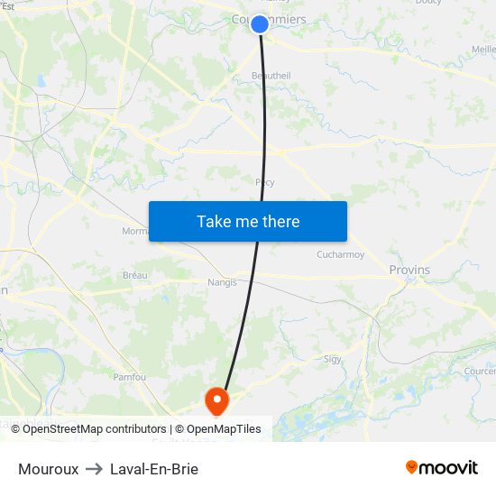 Mouroux to Laval-En-Brie map