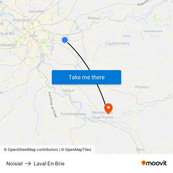 Noisiel to Laval-En-Brie map