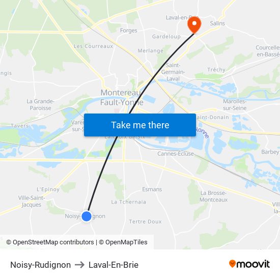 Noisy-Rudignon to Laval-En-Brie map