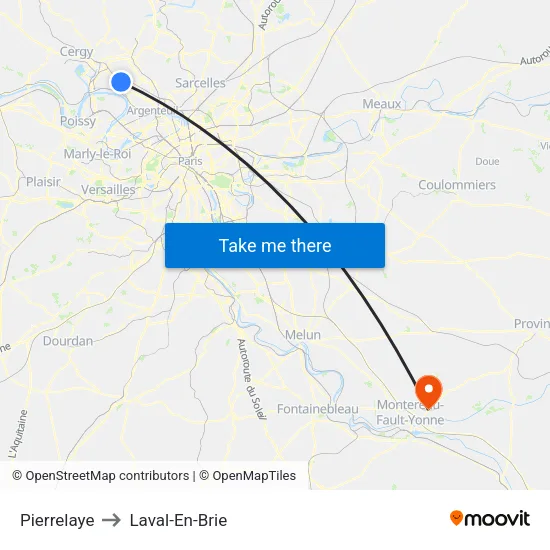 Pierrelaye to Laval-En-Brie map