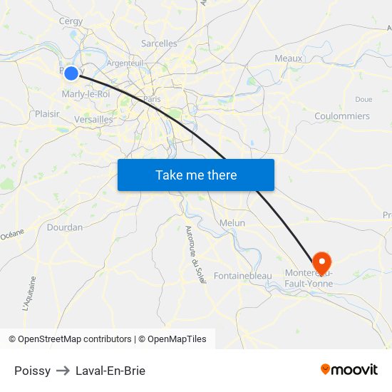 Poissy to Laval-En-Brie map