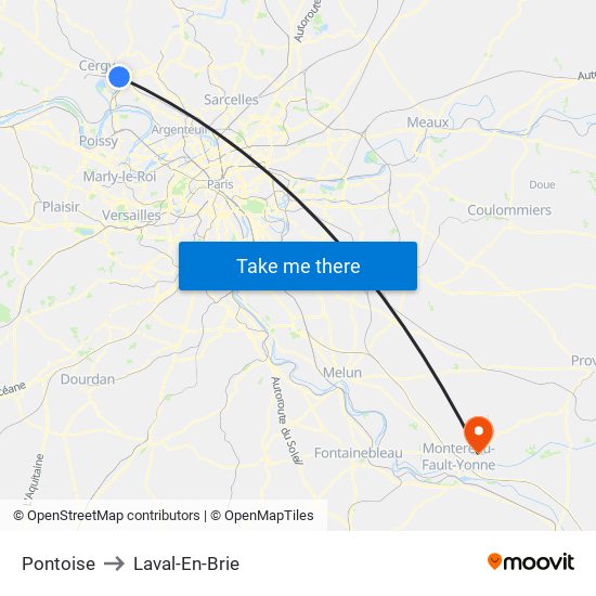 Pontoise to Laval-En-Brie map