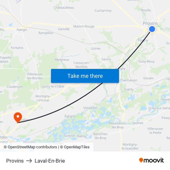 Provins to Laval-En-Brie map