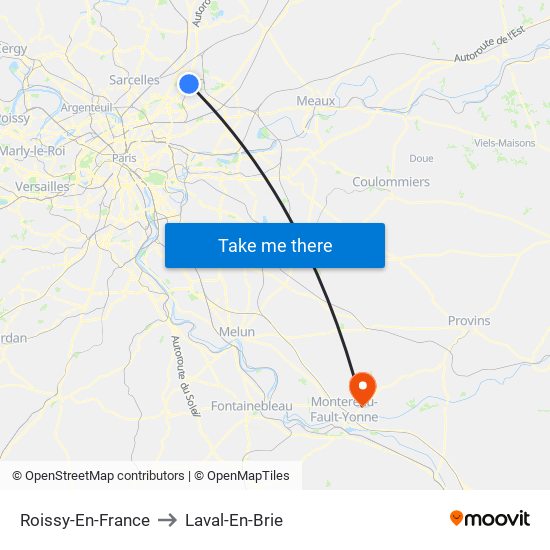 Roissy-En-France to Laval-En-Brie map