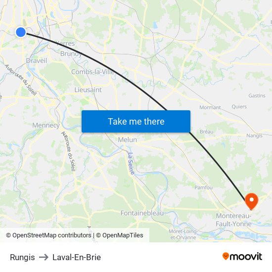 Rungis to Laval-En-Brie map