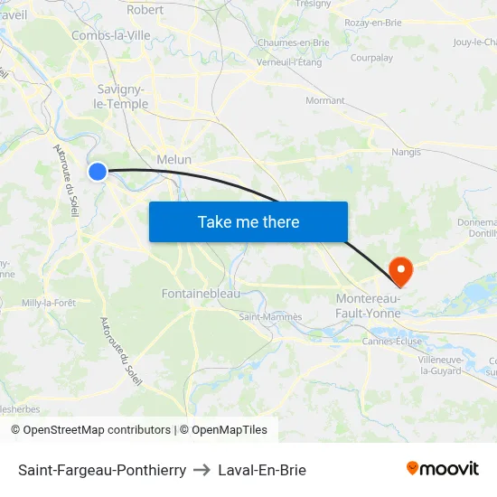 Saint-Fargeau-Ponthierry to Laval-En-Brie map