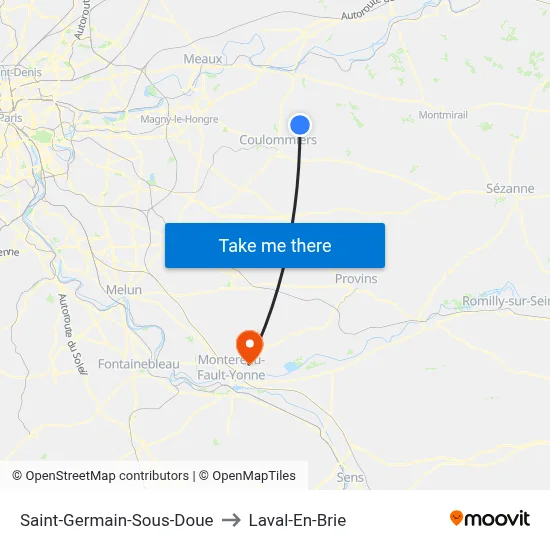 Saint-Germain-Sous-Doue to Laval-En-Brie map