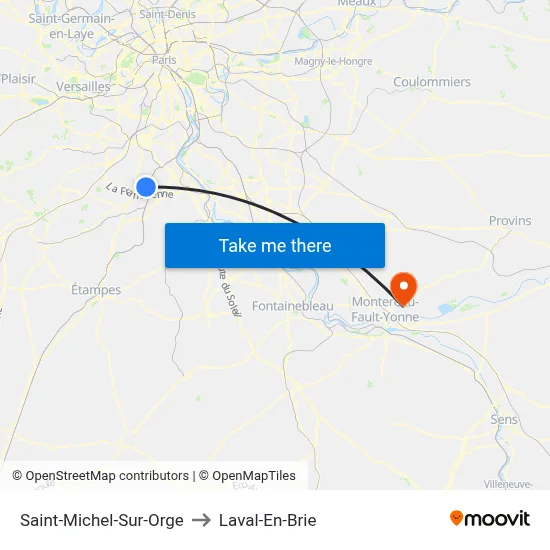 Saint-Michel-Sur-Orge to Laval-En-Brie map