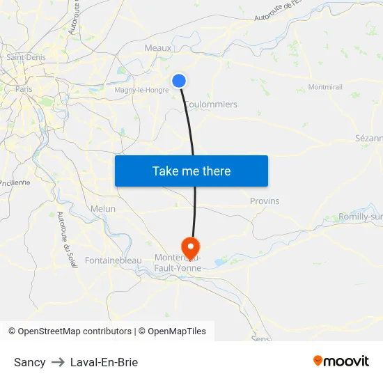 Sancy to Laval-En-Brie map