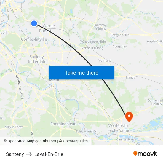 Santeny to Laval-En-Brie map