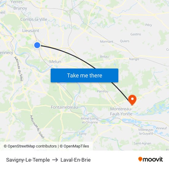 Savigny-Le-Temple to Laval-En-Brie map
