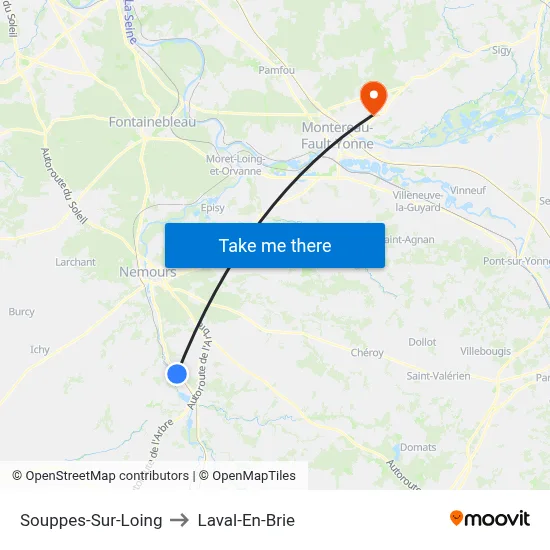 Souppes-Sur-Loing to Laval-En-Brie map