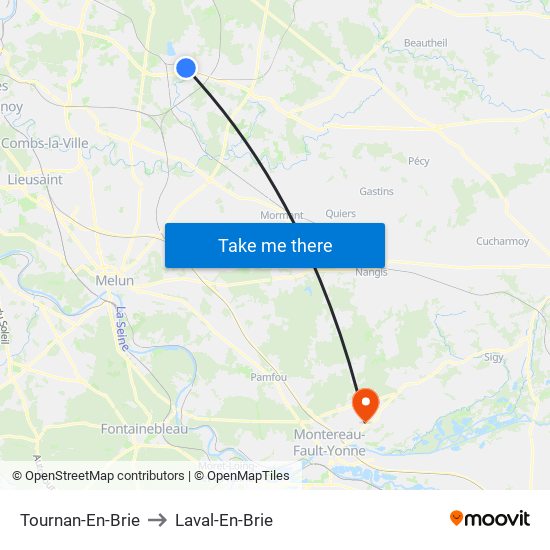 Tournan-En-Brie to Laval-En-Brie map