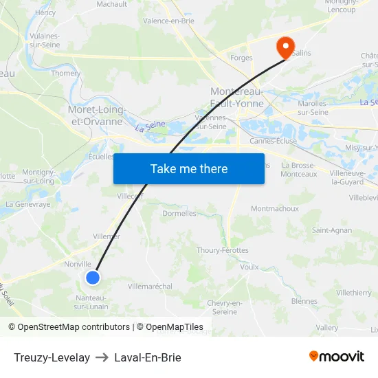 Treuzy-Levelay to Laval-En-Brie map