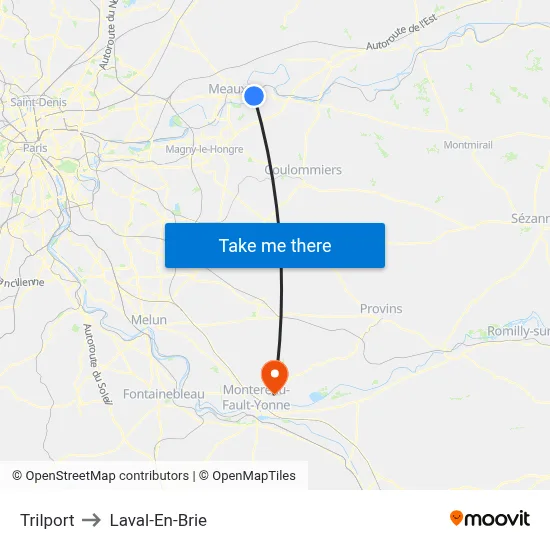 Trilport to Laval-En-Brie map