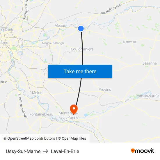 Ussy-Sur-Marne to Laval-En-Brie map