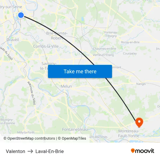 Valenton to Laval-En-Brie map