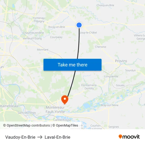Vaudoy-En-Brie to Laval-En-Brie map