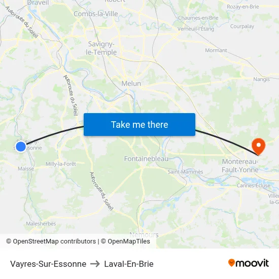 Vayres-Sur-Essonne to Laval-En-Brie map