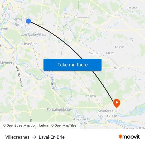 Villecresnes to Laval-En-Brie map