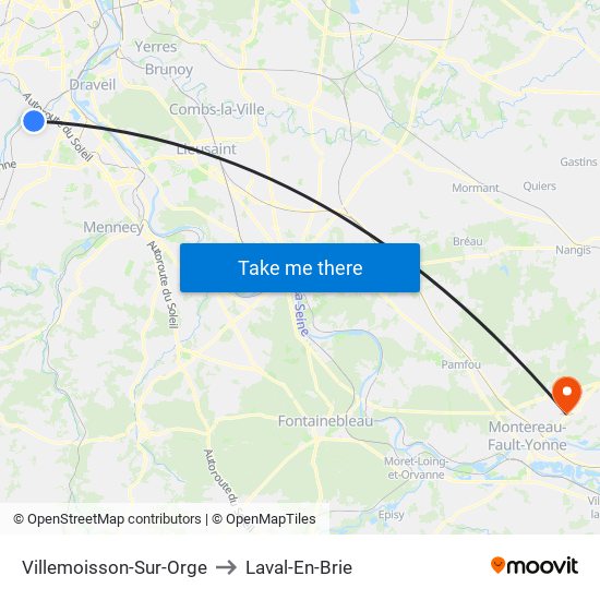 Villemoisson-Sur-Orge to Laval-En-Brie map