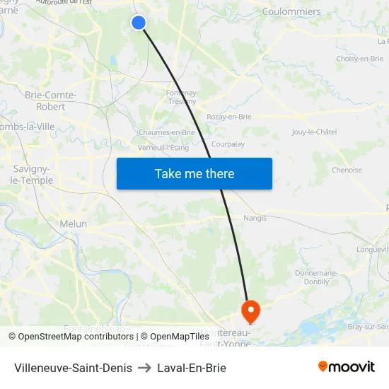Villeneuve-Saint-Denis to Laval-En-Brie map