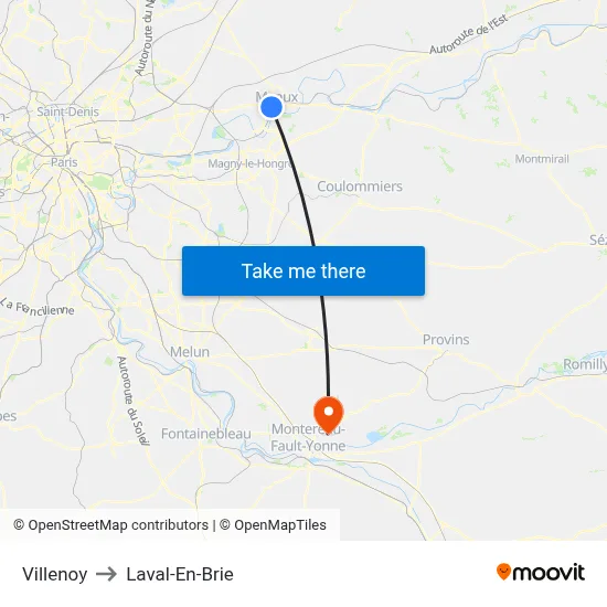 Villenoy to Laval-En-Brie map