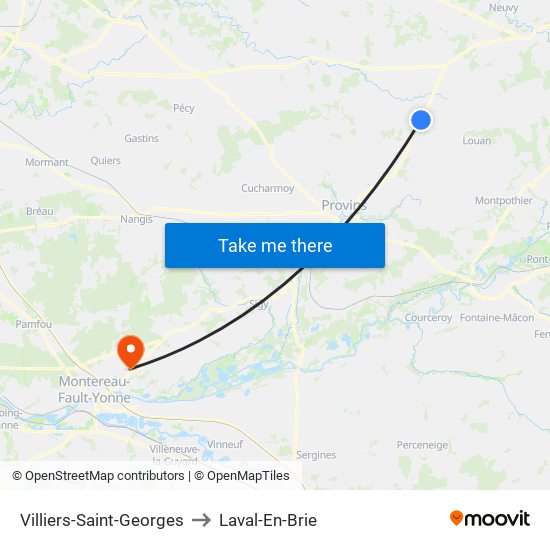 Villiers-Saint-Georges to Laval-En-Brie map