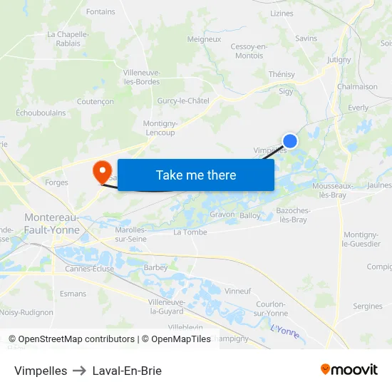 Vimpelles to Laval-En-Brie map