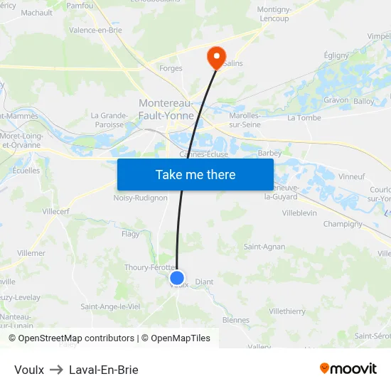 Voulx to Laval-En-Brie map