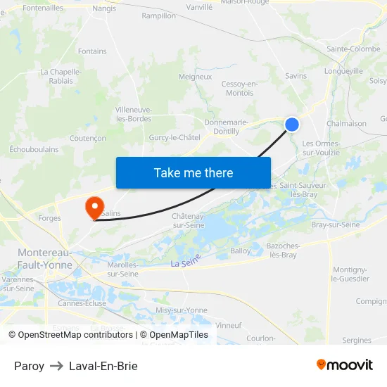 Paroy to Laval-En-Brie map