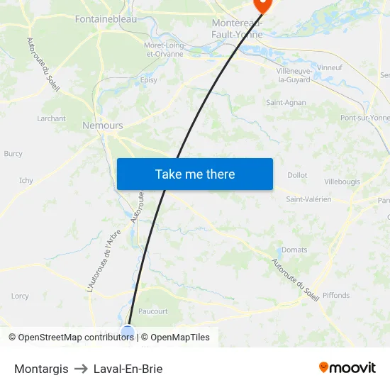 Montargis to Laval-En-Brie map