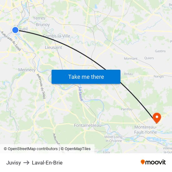 Juvisy to Laval-En-Brie map