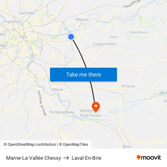 Marne-La-Vallée Chessy to Laval-En-Brie map