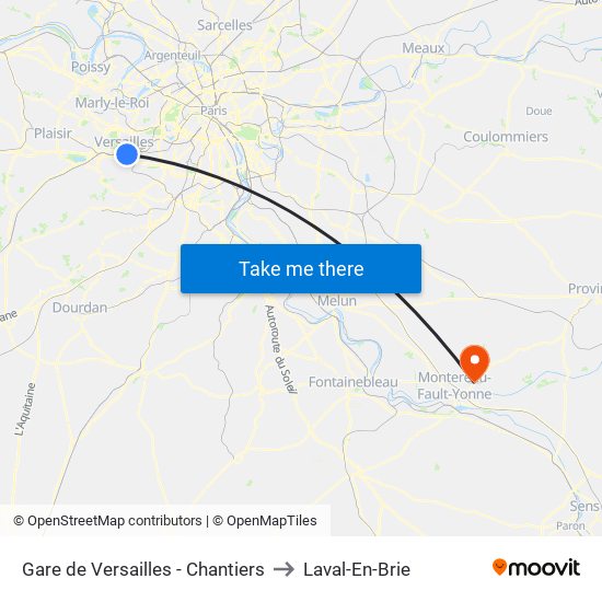 Gare de Versailles - Chantiers to Laval-En-Brie map