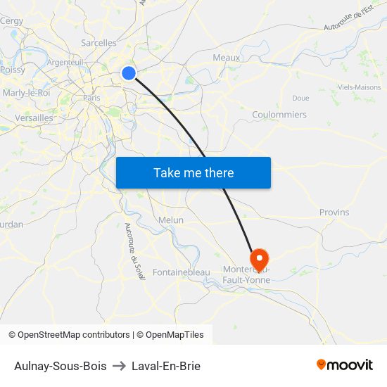 Aulnay-Sous-Bois to Laval-En-Brie map