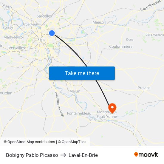 Bobigny Pablo Picasso to Laval-En-Brie map